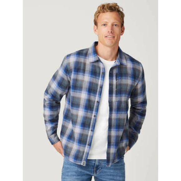 NWT Men’s Free Country Flannel Shirt in Cool Blue Plaid, Small - Picture 1 of 16
